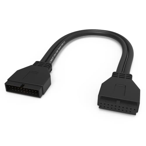 LINKUP - USB 3.2 Gen 2 (USB 3.1) Interner Adapter 20-poliger Motherboard-Header Männlich zu Weiblich 10 Gbit/s für PC-USB-A-Anschlüsse - Gerader Typ - Schwarz 24 cm von LINKUP
