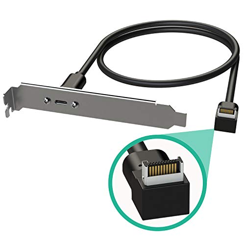 LINKUP - USB3.2 Gen2 2x2 20Gbps USB-C Typ Interne Panel Kabelmontage Motherboard Header Erweiterungsadapter┃20-Pin-A-Key-Stecker mit Abdeckung auf USB-C-Buchse mit PCI-Halterung┃Rechter Winkel - 100cm von LINKUP