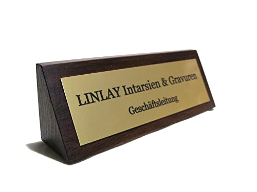 Nussbaum/Eiche Tischnamensschild Aufsteller Namensschild incl. Beschriftung von LINLAY Intarsien & Gravuren