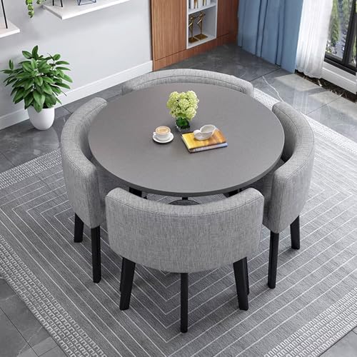 LINLIUA Rund Esstisch mit 4 stühlen, Tischplatte aus Holz und Beine aus Metall, 4 Stühle & Tisch für Küche Esszimmer Büro BaumwollleinenA11 90 * 90 * 75cm von LINLIUA