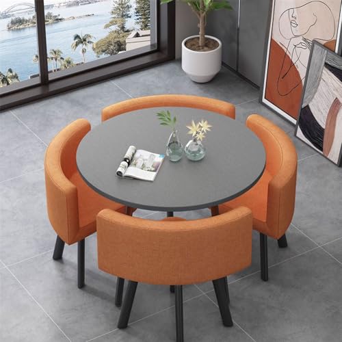 LINLIUA Rund Esstisch mit 4 stühlen, Tischplatte aus Holz und Beine aus Metall, 4 Stühle & Tisch für Küche Esszimmer Büro BaumwollleinenA15 80 * 80 * 75cm LINLIUA Rund Esstisch mit 4 stühlen, Tischplatte aus Holz und Beine aus Metall, 4 Stühle & Tisch für Küche Esszimmer Büro BaumwollleinenA15 80 * 80 * 75cm von LINLIUA