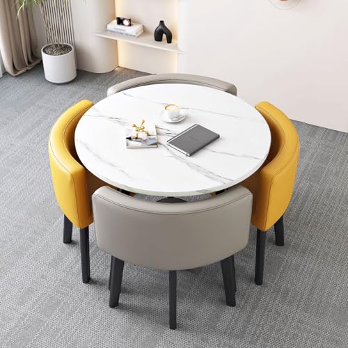 LINLIUA Rund Esstisch mit 4 stühlen, Tischplatte aus Holz und Beine aus Metall, 4 Stühle & Tisch für Küche Esszimmer Büro LederA27 80 * 80 * 75cm von LINLIUA