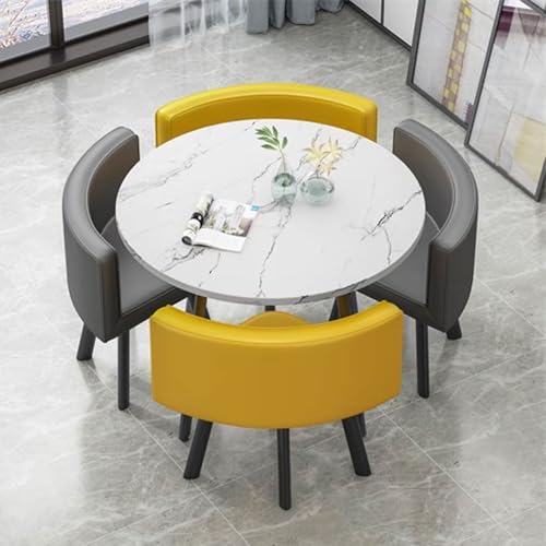 LINLIUA Rund Esstisch mit 4 stühlen, Tischplatte aus Holz und Beine aus Metall, 4 Stühle & Tisch für Küche Esszimmer Büro LederA3 80 * 80 * 75cm von LINLIUA
