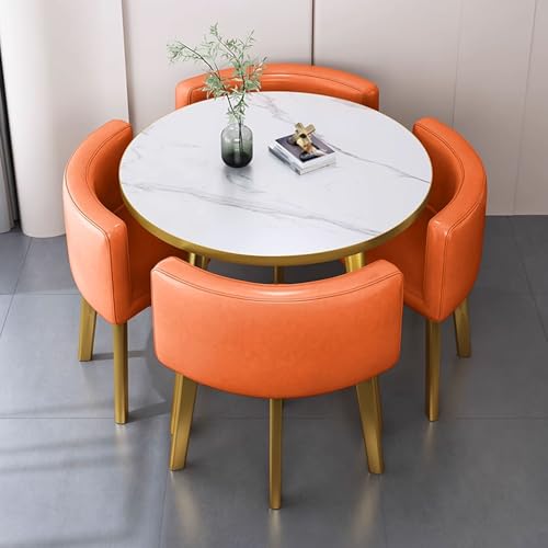 LINLIUA Rund Esstisch mit 4 stühlen, Tischplatte aus Holz und Beine aus Metall, 4 Stühle & Tisch für Küche Esszimmer Büro LederA57 80 * 80 * 75cm von LINLIUA