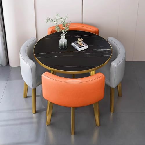 LINLIUA Rund Esstisch mit 4 stühlen, Tischplatte aus Holz und Beine aus Metall, 4 Stühle & Tisch für Küche Esszimmer Büro LederA62 90 * 90 * 75cm LINLIUA Rund Esstisch mit 4 stühlen, Tischplatte aus Holz und Beine aus Metall, 4 Stühle & Tisch für Küche Esszimmer Büro LederA62 90 * 90 * 75cm von LINLIUA