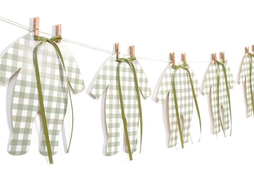 Grüner Gingham-Baby-Einteiler-Girlande, 8 Stück, große Größe, neutrale Babyparty, Banner, Baby-Wäscheleinen-Girlande, grünes Karomuster, Ausschnitte für geschlechtsneutrale Babyparty oder Grüner Gingham-Baby-Einteiler-Girlande, 8 Stück, große Größe, neutrale Babyparty, Banner, Baby-Wäscheleinen-Girlande, grünes Karomuster, Ausschnitte für geschlechtsneutrale Babyparty oder von LINLULU