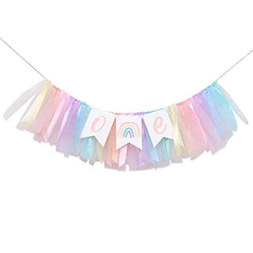 Pastell Regenbogen Hochstuhl Banner für 1. Geburtstag - Tüll und Band ein Hochstuhl Banner, Hochstuhl Banner 1. Geburtstag Mädchen, Regenbogen Geburtstag Dekorationen, Geburtstag Fotografie Hintergrund von LINLULU