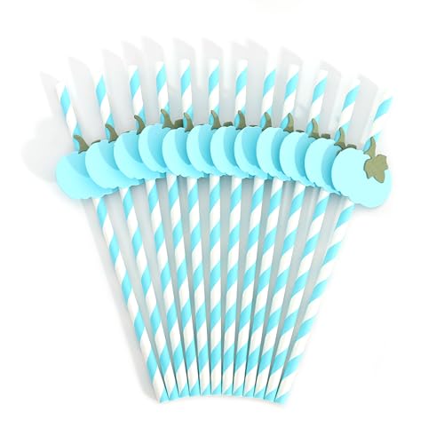 Set mit 12 kleinen Kürbis-Papierstrohhalmen - Herbst-Halloween-Partyzubehör, kleiner Kürbis zum ersten Geburtstag oder Babyparty, Dekoration, Herbst-Thanksgiving-Party-Dekor (blauer Papierstroh) von LINLULU