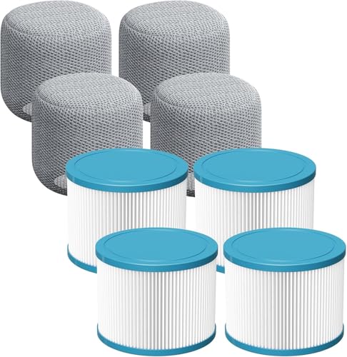 LINNIW Spa-Whirlpool-Filterersatz: kompatibel mit allen RELXTIME ALEKO Wejoy Co-z Spa Wave Spas CleverSpa aufblasbaren Whirlpools Pool hocheffizienten Schraubfiltern (4 Filter + 4 Filterabdeckungen) von LINNIW