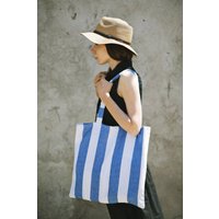 Bettwäsche Gestreift Beutel/Weiße Tasche Blau Beach Bag Sommer von LINOHAZE