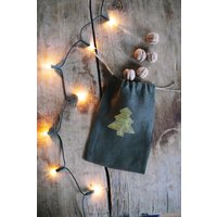 Verkauf 20 % Off/Leinen Tasche Beutel Weihnachten Gift Bag Natural Moos Dunkelgrau Landhaus Weihnachtsbaum von LINOHAZE