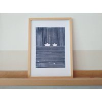 Dina 4 - Linoldruck Linocut Druck Print Bild Poster Boote Im Regen Boats in The Rain Sea- Minimalistisch von LINOLundSO