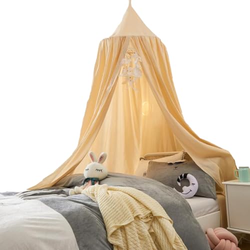 LINONI Baby Baldachin Betthimmel Chiffon Hängende Rund Moskitonetz für Babys Bett, Spielzelte, Kinderzimmer Höhe 240 cm Saumlänge 260cm (Gelb) von LINONI