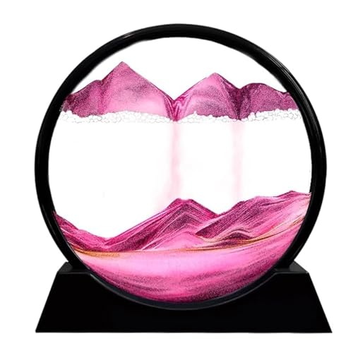 LINPING Fließendes Sandgemälde, bewegliches Sandkunstbild, rundes Glas, 3D-Tiefsee-Sandlandschaft in bewegter Anzeige,Sandrahmen, Heim- und Büro-Desktop-Dekorationen (Rosa, 7 Zoll) von LINPING
