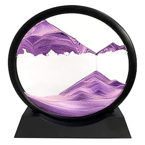 LINPING Fließendes Sandgemälde, bewegliches Sandkunstbild, rundes Glas, 3D-Tiefsee-Sandlandschaft in bewegter Anzeige,Sandrahmen, Heim- und Büro-Desktop-Dekorationen (Lila, 12 Zoll) von LINPING