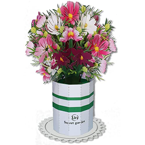 LINPOPUP®, Pop Up Blumenstrauß, Handgemachter Blumen inkl. Vase u. Unterteller, Geschenk zum Geburtstag, Muttertag, Jubiläum, Danke, Klappbarer Papierblumenstrauß, N803 von LINPOPUP