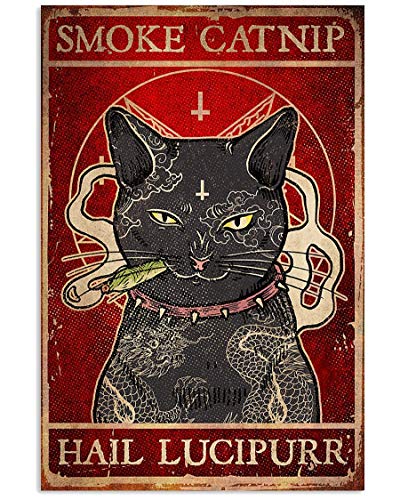 LINQWkk Metal Signs Vintage Signs - Cat Smoke Catnip Wandposter, Retro-Stil, lustige Katze, Wandplakat für Zuhause, Küche, Bar, Café, 20,3 x 30,5 cm von LINQWkk