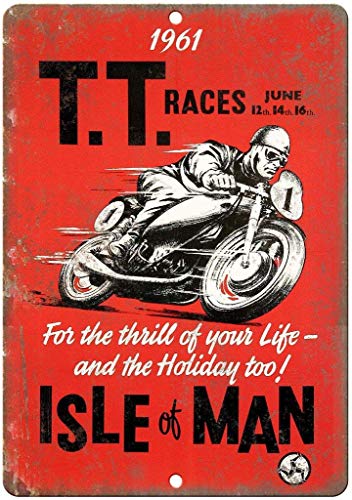 LINQWkk Original TT Races Isle of Man Motorrad Blechschild Vintage Wandposter Retro Eisenmalerei Metallschild Blatt für Bar Cafe Garage Zuhause Geschenk Geburtstag Hochzeit von LINQWkk