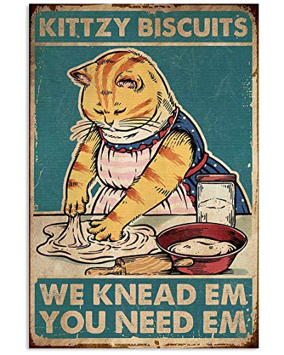 LINQWkk Retro Metall-Blechschild, Katze Kittzy Biscuits, Wandposter, Metalldose, Retro-Stil, lustige Kätzchen, Zuhause, Bar, Geschäft, Dekoration, Kaffee, Vintage, Geschenk, 20,3 x 30,5 cm von LINQWkk