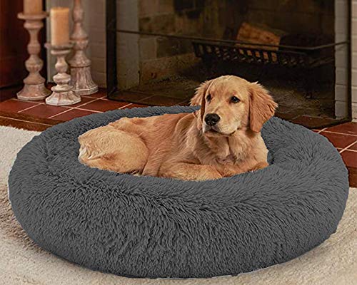 LINRUI XXL Waschbar & Antistress Hundekissen Orthopädisches Hundebett Flauschiges für Extra große Grosse Mittlere Hunde Donut Hundesofa Memory Foam Hundehöhle Oval Hoch XL Rund Kuschelig Dunkelgrau von LINRUI