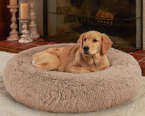 LINRUI XXL Waschbar & Antistress Hundekissen Orthopädisches Hundebett Flauschiges für Extra große Grosse Mittlere Hunde Donut Hundesofa Memory Foam Hundehöhle Oval Hoch XL Rund Kuschelig Braun von LINRUI