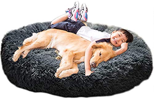 XXL Hundebett Orthopädisch Waschbar Rund Haustierbett für Große Mittelgroße Hunde XL Hundesofa Antistress Kuschelig Hundekissen Memory Foam Hoch Oval Donut Labrador Hundehöhle Grau von LINRUI