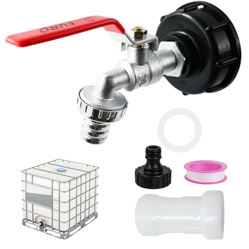 LINSOCLE IBC Tank Auslaufhahn 3/4 Zoll für 1000L Wassertank – IBC Hahn zubehör S60x6 Adapter mit Auslauf Verlängerung,Kompatibel mit IBC Container & Regenfass von LINSOCLE