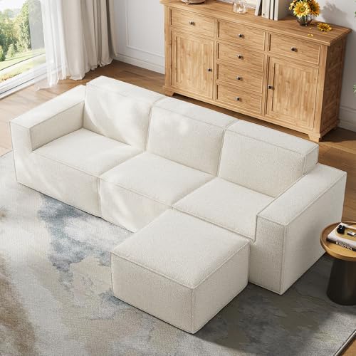 LINSY HOME Ecksofa mit Schlaffunktion - 266cm Modulares Schlafsofa, L Form Couch, Sofa 3 Sitzer mit Ottomane, Sektionssofas für Wohnzimmer, Keine Montage erforderlich, Beige von LINSY HOME