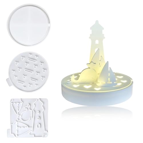LINTRA 3 Stück Silikonformen zum Gießen, Marine-Thema Silikonform Leuchtturm, Leuchtturm Segelboot Wal Giessformen Silikon, mit Basis, 3D-Design Gipsformen zum Gießen, für Gips, Epoxidharz von LINTRA