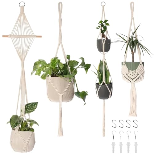LINTRA 4 Stück Pflanzenhänger, 4 Modelle in Off-White Hängeampel, Länge 81/104/117 cm Blumenampel Hängend Innen, Ladung 10 kg, Geeignet für Wohnzimmer, Schlafzimmer, Büro LINTRA 4 Stück Pflanzenhänger, 4 Modelle in Off-White Hängeampel, Länge 81/104/117 cm Blumenampel Hängend Innen, Ladung 10 kg, Geeignet für Wohnzimmer, Schlafzimmer, Büro von LINTRA