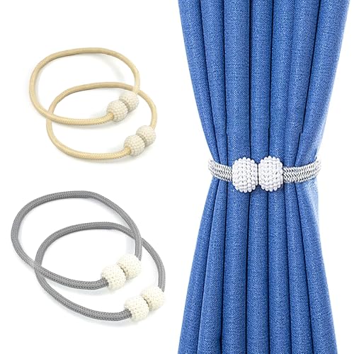 LINTRA 4 Stück Vorhang Raffhalter, Magnetisches Design Gardinen Zusammenbinden, Grau und Beige Gardinenhalter, Exquisite Raffhalter für Gardinen, für Schlafzimmer, Wohnzimmer, Büaro von LINTRA