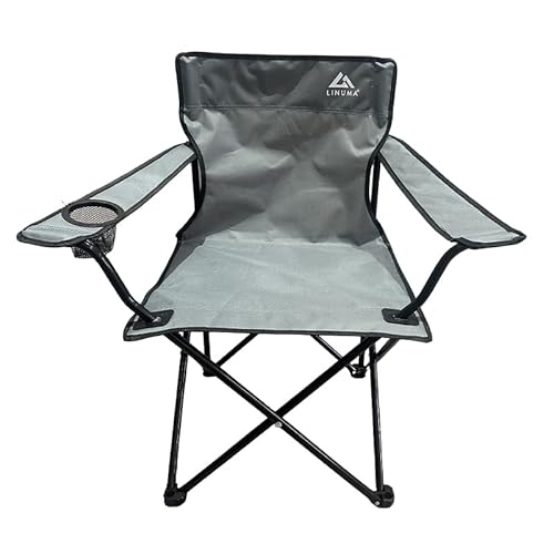 LINUMA® Faltstuhl GRAU Campingstuhl Anglerstuhl mit Getränkehalter & Tragetasche - Anglersessel klappbar - Klappstuhl Gartenstuhl Faltstuhl Relaxsessel Angelsessel faltbar (1, Grau) von LINUMA