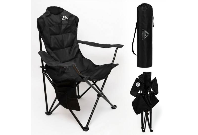LINUMA Campingstuhl faltbar mit extra großem Getränkehalter, stabil bis 120 kg, schwarz (1 St), Festival- & Campingstuhl mit extra großem Getränkehalter schwarz von LINUMA