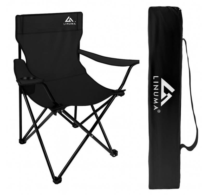 LINUMA Campingstuhl faltbar mit extra großem Getränkehalter, stabiler Klappstuhl schwarz (1 St), Faltbarer Campingstuhl mit XL-Getränkehalter für Festival & Outdoor von LINUMA