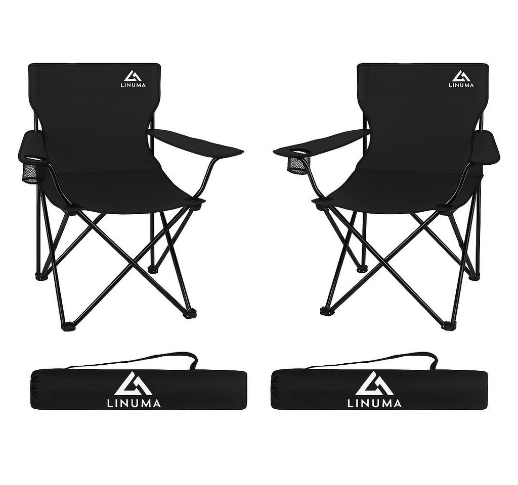 LINUMA Campingstuhl faltbar mit extra großem Getränkehalter, stabiler Klappstuhl schwarz (2 St), Faltbarer Campingstuhl mit XL-Getränkehalter für Festival & Outdoor von LINUMA