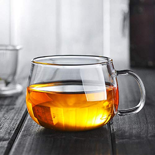 LINWX 2Pcs transparente Tropische Handgriff-Glasschale einfache Tasse des grünen Tees hohes Borosilikatglas 350ml rundes interessantes einschichtiges Cup, 301-400ml von LINWX