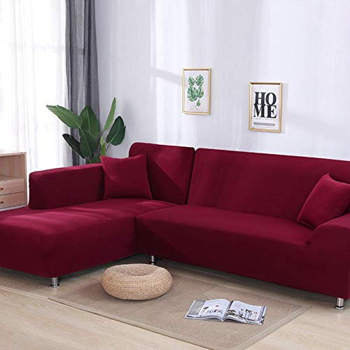 LINWX Graue Farbe Eng gewickelter Sofabezug Elastischer Sofabezug Wenn L-förmiges Ecksofa Capa De Sofa, weinrot, 3-Sitzer 190-230 cm von LINWX
