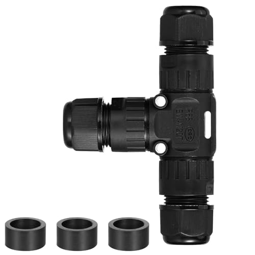 Kabelverbinder Wasserdicht IP68 Klemmdose T-Form Verteilerdose Abzweigdose Wasserdicht Verbindungsdose für Outdoor (1er-Pack schwarz) von LINXIU