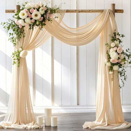 LINXTAR Vorhang für Hochzeitsbögen, Drapierstoff, 76,2 x 4,7 m, champagnerfarben, durchscheinend, Chiffon, Bogenvorhang für Brautparty, Outdoor, Party, Bögen, Kirche, Zeremonie, Dekoration von LINXTAR