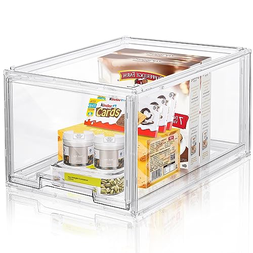 Stapelbare Aufbewahrungsschubladen aus Kunststoff, LINYAPRY Klare Lagerung Bins Organizer mit ausziehbarer Schublade für Küchenschrank Speisekammer Kühlschrank Gefrierschrank Regal Kühlschrank (1) von LINYAPRY