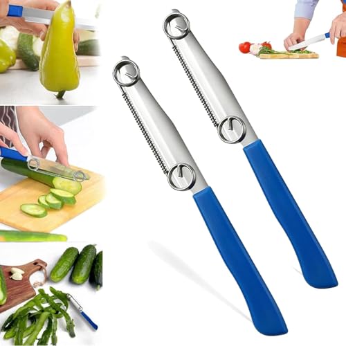 2 Stück Zaubermesser Italien 3 in 1 Quick Slicing Knife schnelles schneidemesser mit Verstellbarer Feder, Gios Zaubermesser Schnellschneidemesser Schnell Schneide Messer für Gemüse Obst von LINYIJOY