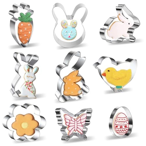 9 Stück Ausstechformen Ostern, Keksausstecher Ostern Ausstecher Ostern Plätzchen Ostern Set, Ostern Edelstahl Ausstechformen Oster Ausstecher Set für Kekse Bonbons Kuchen von LINYIJOY