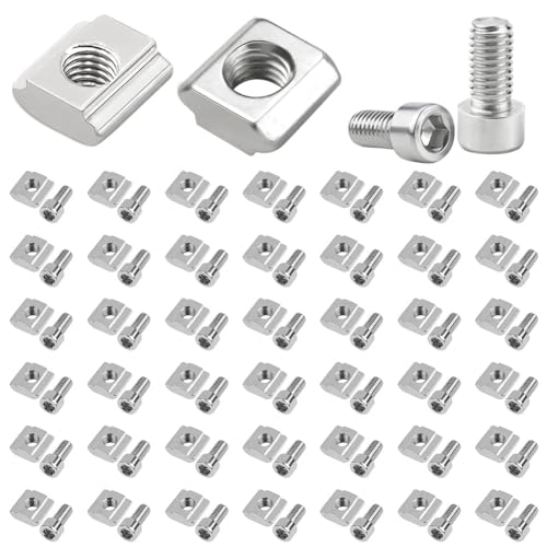 Nutensteine M5 mit Schraube, 50 Stück Edelstahl T Nutenstein Nut 6 Serie 2020 T Nut Muttern Typ B, Innensechskantschraube Steckverbindersatz T Nut Hammermutter für Aluminiumprofil-Extrusionsschlitz von LINYIJOY