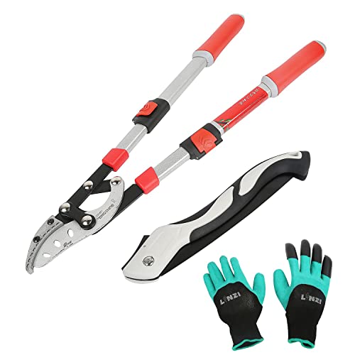 LINZI Troncarami da Giardino Set 3 Pezzi Teleskop Ratschen Amboss-Astschere Aluminiumgriff Robuste 695–1025 mm +klappbare Astsäge Bügelsäge 250 mm + Gartenhandschuhe, Manuelle Gartenschere Schere Kit LINZI Troncarami da Giardino Set 3 Pezzi Teleskop Ratschen Amboss-Astschere Aluminiumgriff Robuste 695–1025 mm +klappbare Astsäge Bügelsäge 250 mm + Gartenhandschuhe, Manuelle Gartenschere Schere Kit von LINZI