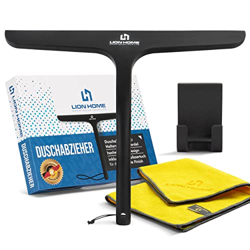 Lion Home Duschabzieher | Praktisches Set inkl. Mikrofasertuch | Rutschfester Silikon Abzieher mit Edelstahlhalterung | Streifenfreie Reinigung & stilvolles Design von LION HOME SMARTEN UP YOUR LIFE