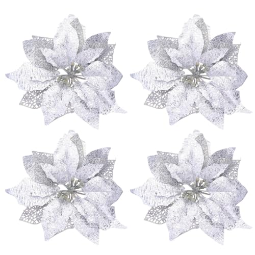 4 stücke lebendige weihnachtsblume künstliche weihnachtsstern weihnachtsbaumschmuck (Silber) von LIOOBO