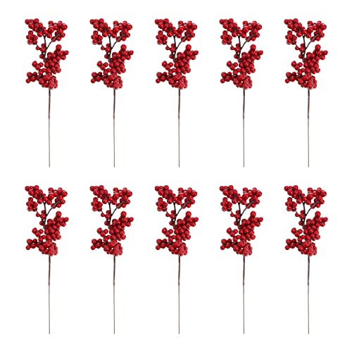 LIOOBO 10 Stück rote Beere stammt Weihnachten Stechpalme Zweige künstliche Blume Pick für Weihnachtsschmuck (zufälliger Stil) von LIOOBO