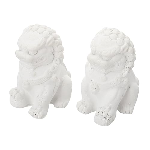LIOOBO 2 Paare Mini -Löwendekoration Ornamente Aquariumdekorationen Dekorationen für Aquarien groß Löwe aus Zement Dekorationen für Löwenaquarien Panzerlandschaftsbau Aquariumschmuck Weiß von LIOOBO