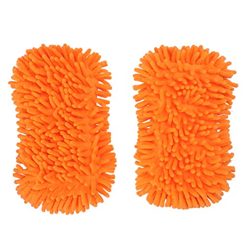LIOOBO 2 pcs Autowaschhandschuh Microfaser Auto Waschen Handschuh Autowaschschwamm weich sauber (Orange) von LIOOBO