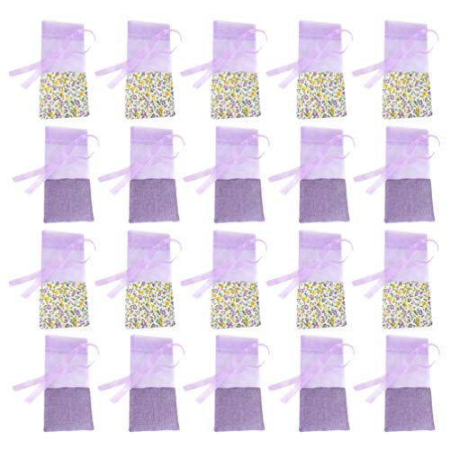 LIOOBO 20 Beutel Lavendelbeutel, Kordelzug, Gaze, leere Blumen, bedruckt, Parfümbeutel, für den Autoschutz von LIOOBO